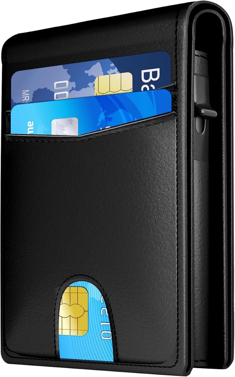 QLD Wallet for Men - RFID Blocking [Functional & Practical] Bifold Slim Minimalist Credit Card Holder Pop Up Metal Case with Cash Slot, Front Pocket with ID Window, Gift Boxed (BLACK) - Image 1